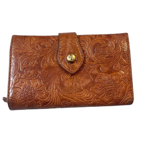 Lauren Ralph Lauren Tooled Leather Wallet – Floral Western Embossed Brown - Picture 5 of 9